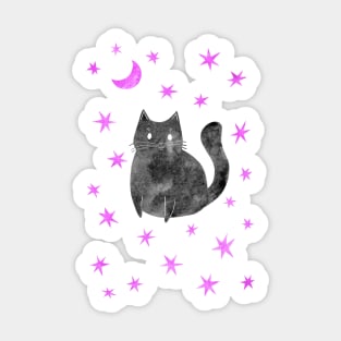 Black Cat with Pink Stars Sticker